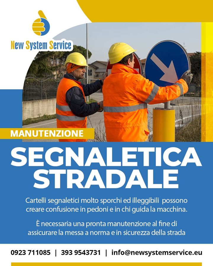 New System Service offre servizi di manutenzione opere pubbliche tra cui quello di manutenzione dei cartelli segnaletici.